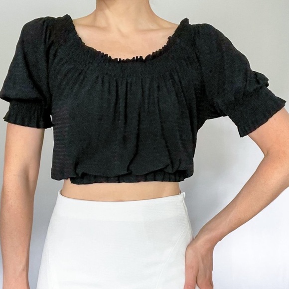Zara Black Textured Off The Shoulder Top Large - Picture 6 of 8